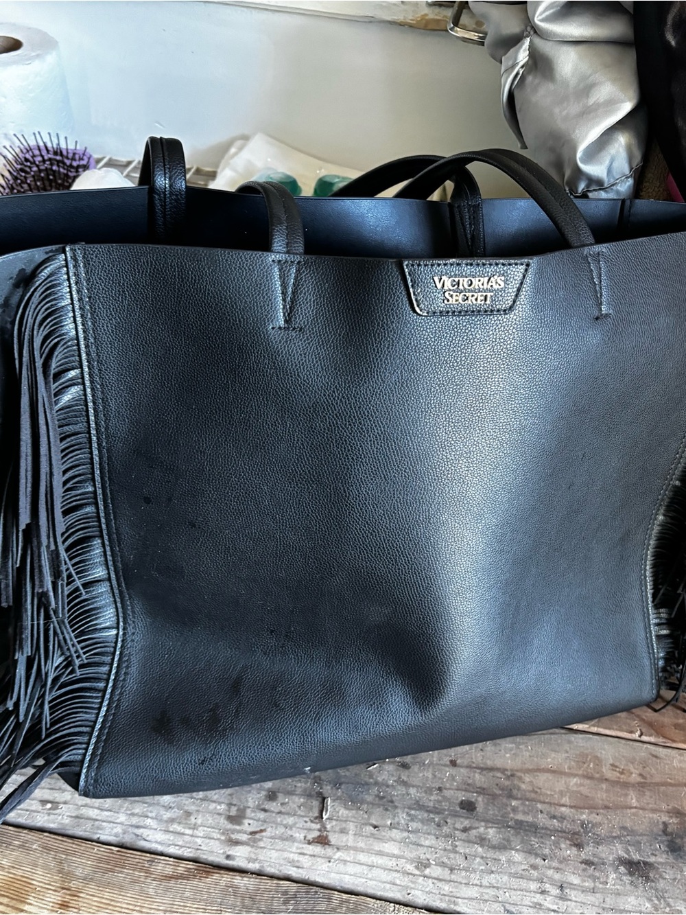 Victoria's Secret Black Fringe Shopper Tote
